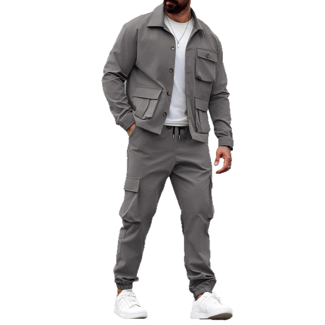 Cross-border Heavy Men's Vintage Overalls Jacket Multi-pocket Trousers Trendy Tough Guy Suit - Top Sales💳💵