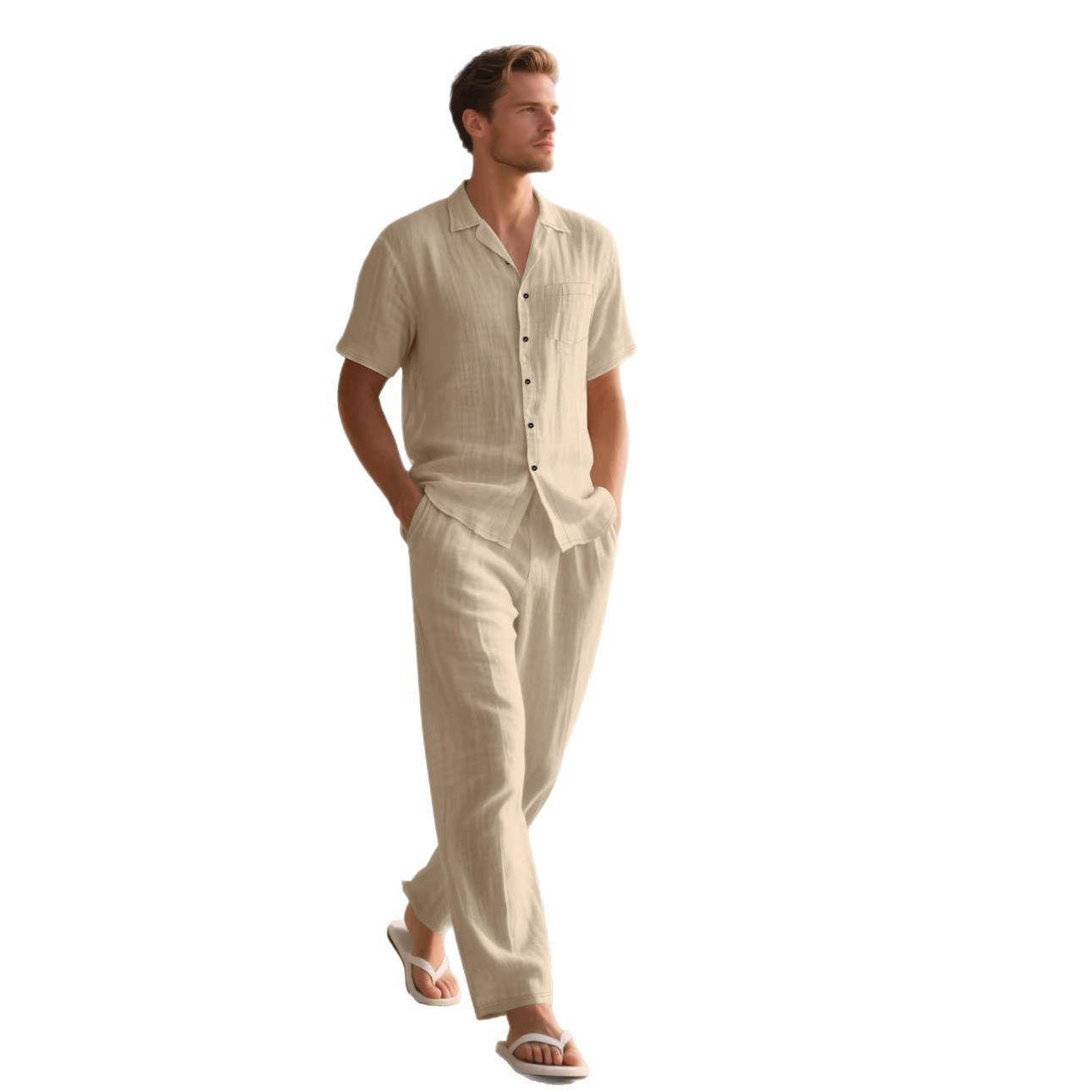 Casual And Comfortable Button Polo Short Sleeve Trousers Beach Suit - Top Sales💳💵
