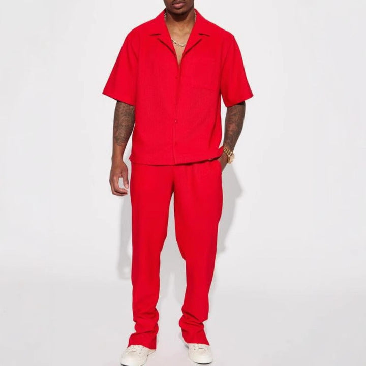 New Casual Loose Lapels Short-sleeved Trousers Trendy Men's Suit - Top Sales💳💵