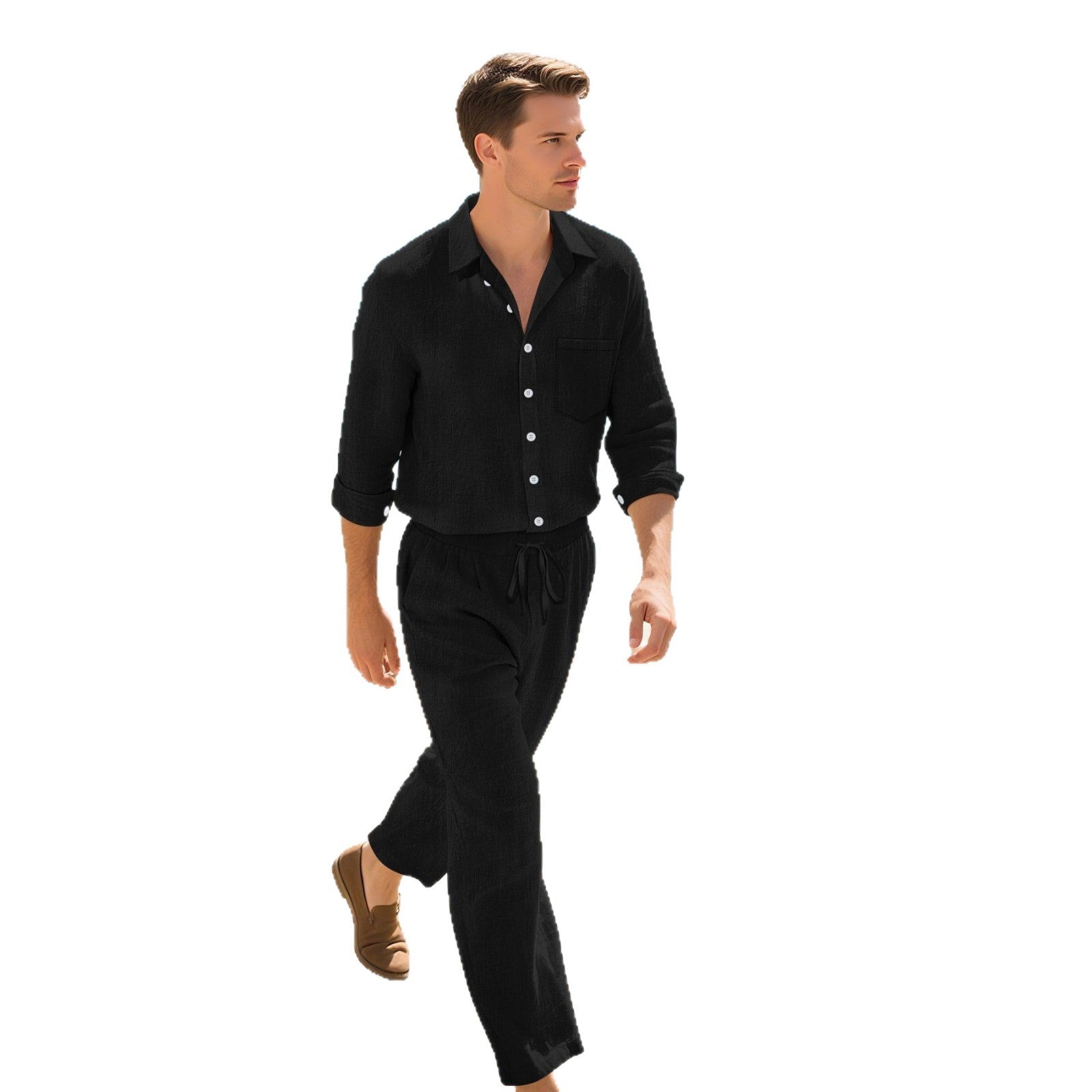 Linen Men's Casual Loose Breathable Long Sleeve Trousers Suit - Top Sales💳💵