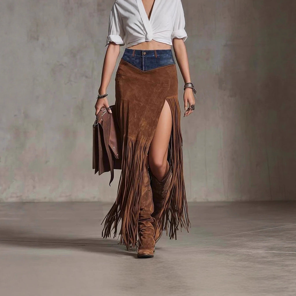 Chic Asymmetrical Tassel Suede Skirt - Top Sales💳💵