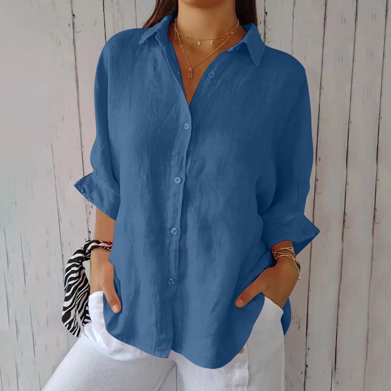 Lapel Long Sleeve Shirt Women's Single-breasted Pleated Shirt Tops Clothing - Top Sales💳💵