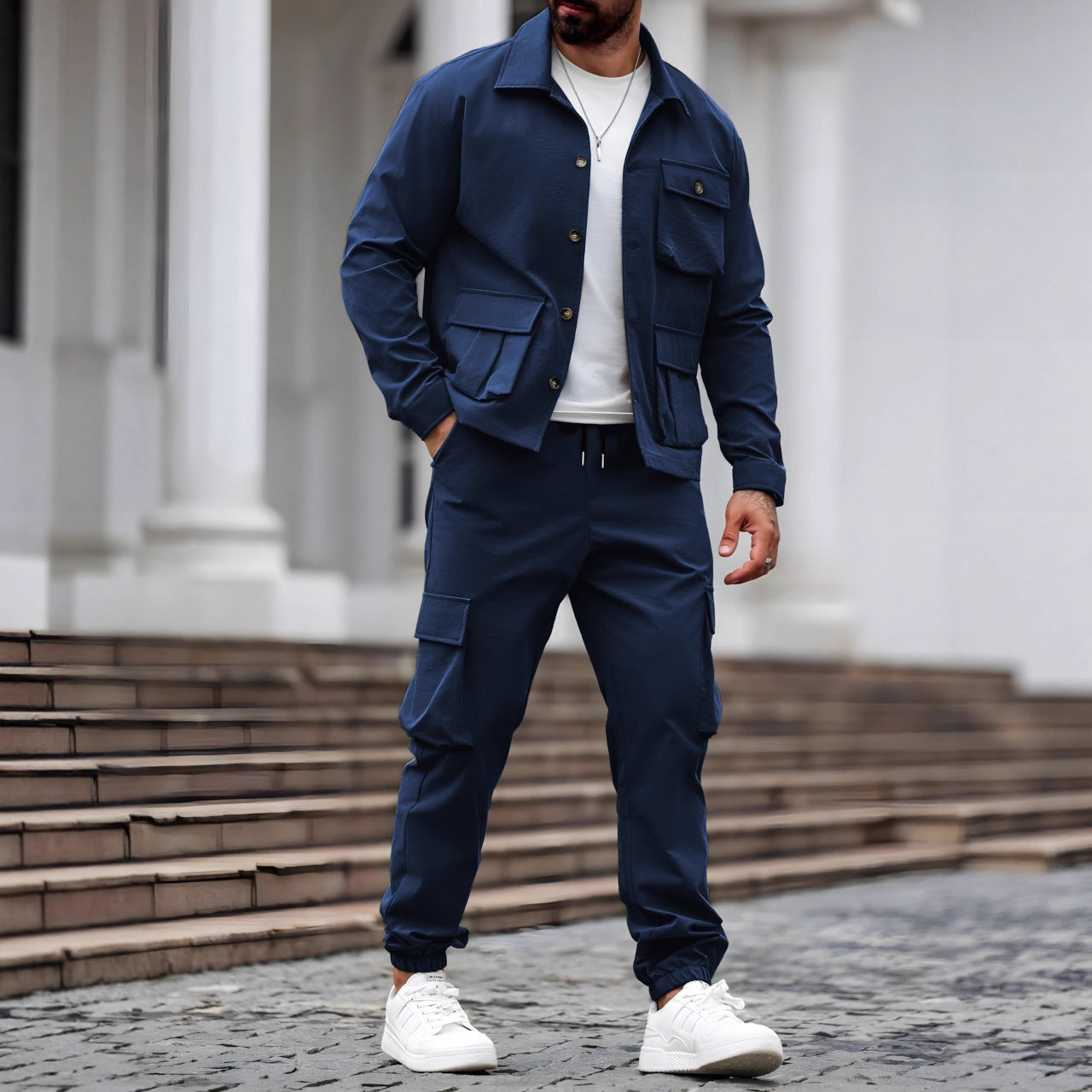 Cross-border Heavy Men's Vintage Overalls Jacket Multi-pocket Trousers Trendy Tough Guy Suit - Top Sales💳💵