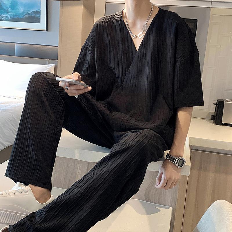 Men's Design Collar Short Sleeve Shirt Trousers Two-piece Suit British Yupi Handsome - Top Sales💳💵