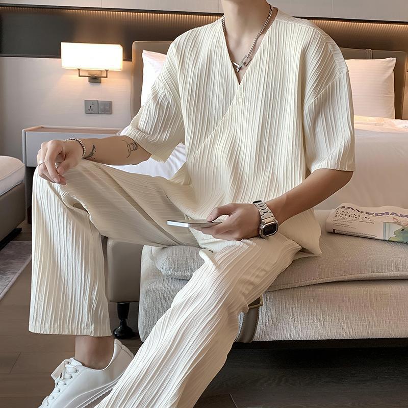 Men's Design Collar Short Sleeve Shirt Trousers Two-piece Suit British Yupi Handsome - Top Sales💳💵