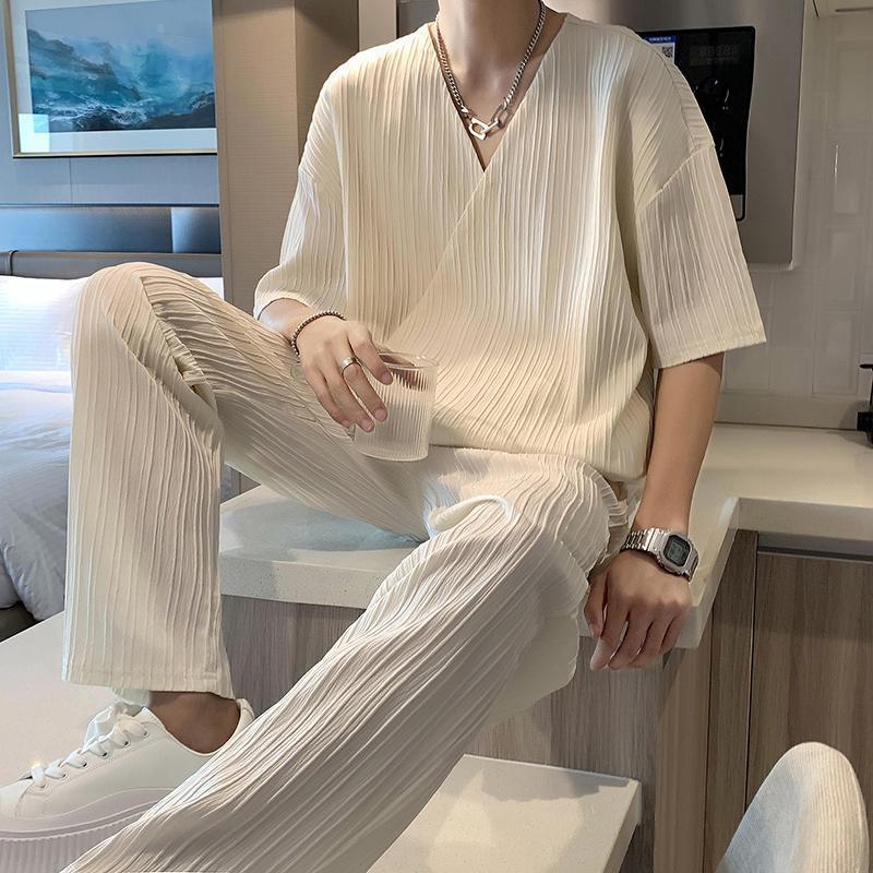 Men's Design Collar Short Sleeve Shirt Trousers Two-piece Suit British Yupi Handsome - Top Sales💳💵