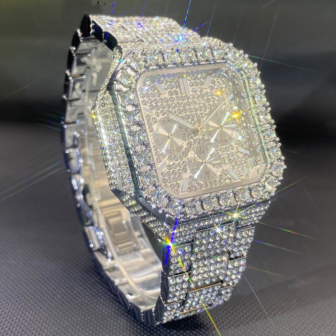 European And American Hip-hop Men's Watch Square-shaped Fully Diamond-encrusted Multi-functional - Top Sales💳💵