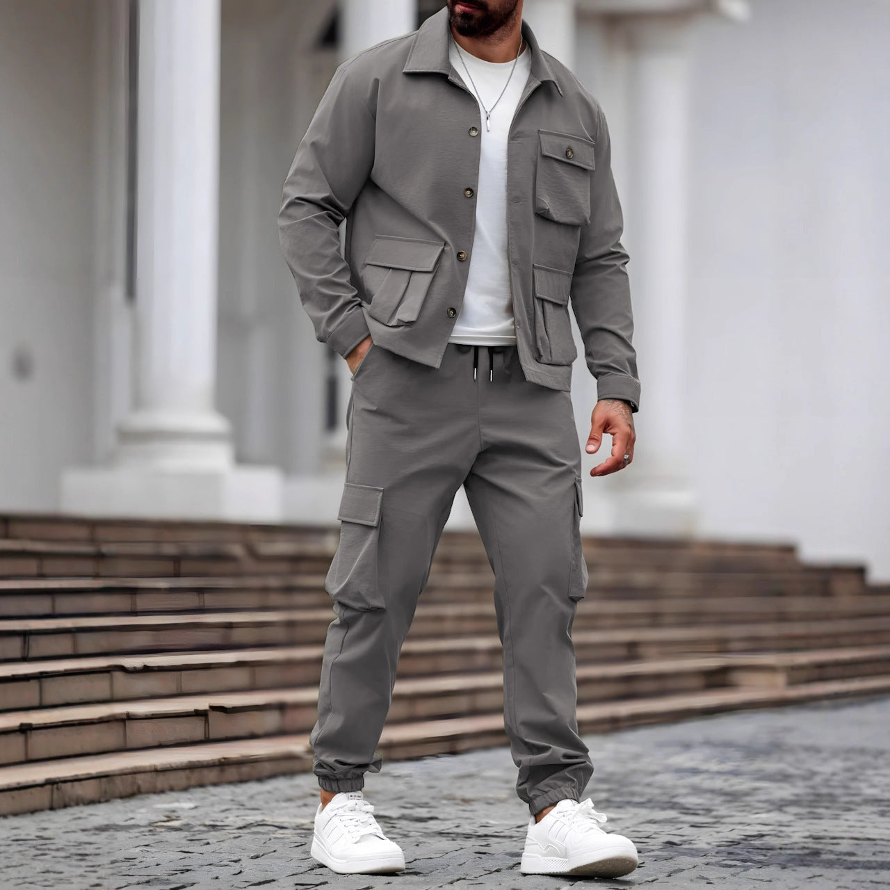 Cross-border Heavy Men's Vintage Overalls Jacket Multi-pocket Trousers Trendy Tough Guy Suit - Top Sales💳💵