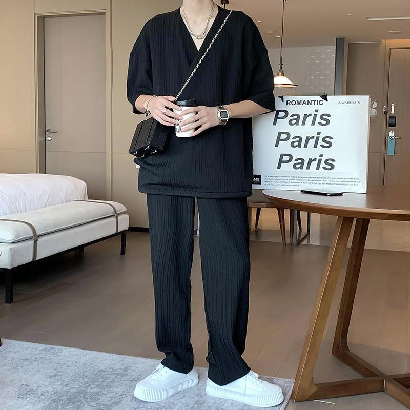 Men's Design Collar Short Sleeve Shirt Trousers Two-piece Suit British Yupi Handsome - Top Sales💳💵