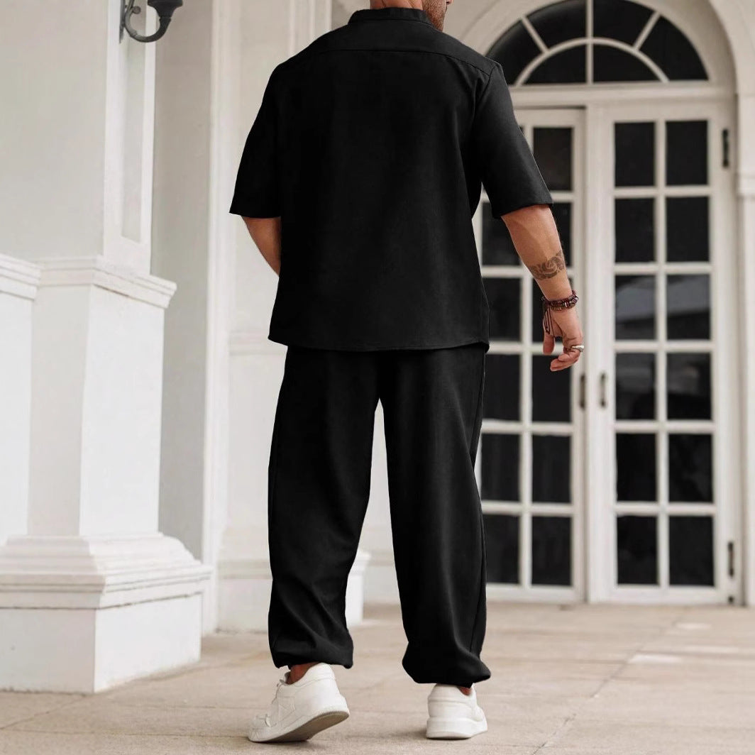 Men's Commuter Cotton And Linen Casual Button Short-sleeved Trousers - Top Sales💳💵