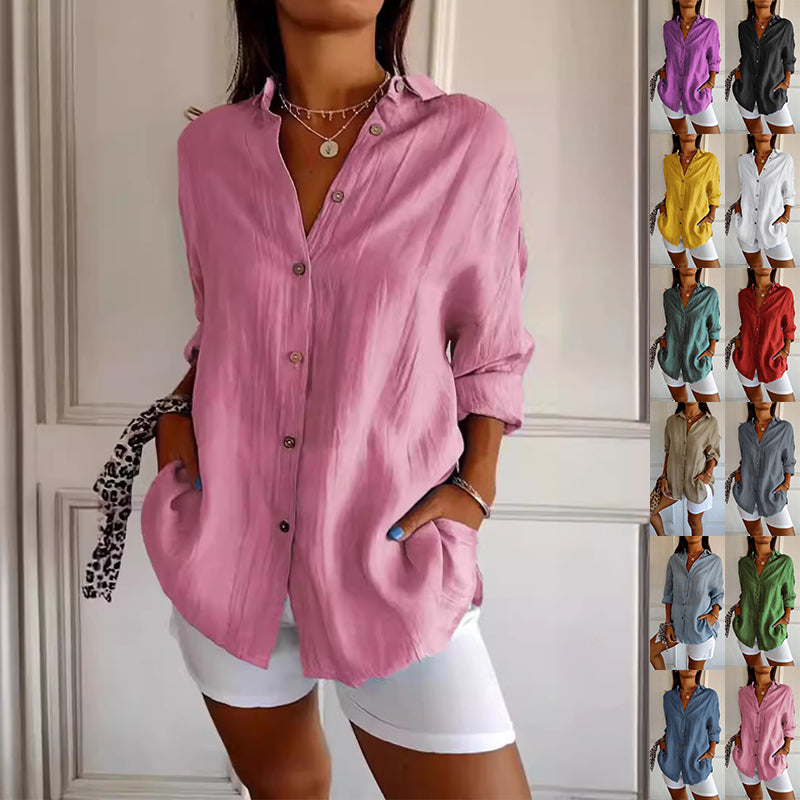 Lapel Long Sleeve Shirt Women's Single-breasted Pleated Shirt Tops Clothing - Top Sales💳💵