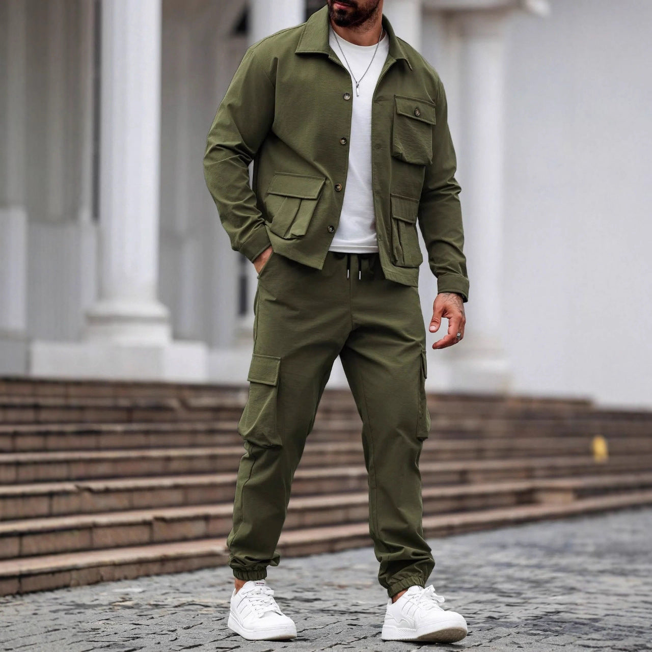 Cross-border Heavy Men's Vintage Overalls Jacket Multi-pocket Trousers Trendy Tough Guy Suit - Top Sales💳💵