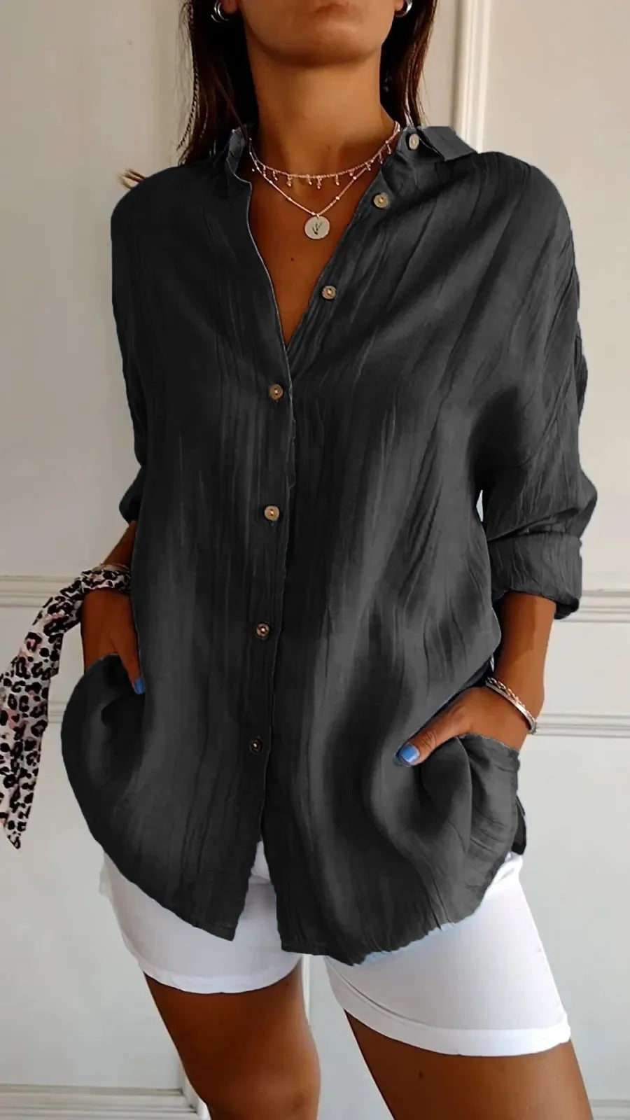 Lapel Long Sleeve Shirt Women's Single-breasted Pleated Shirt Tops Clothing - Top Sales💳💵