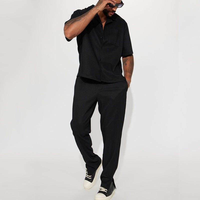New Casual Loose Lapels Short-sleeved Trousers Trendy Men's Suit - Top Sales💳💵