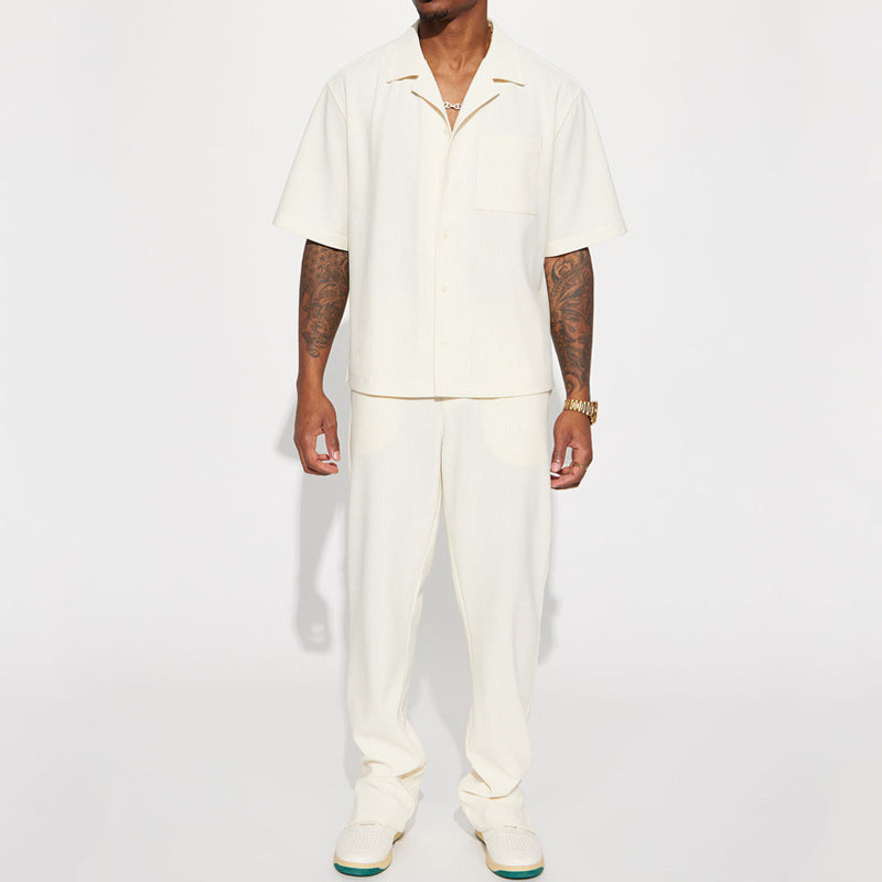 New Casual Loose Lapels Short-sleeved Trousers Trendy Men's Suit - Top Sales💳💵