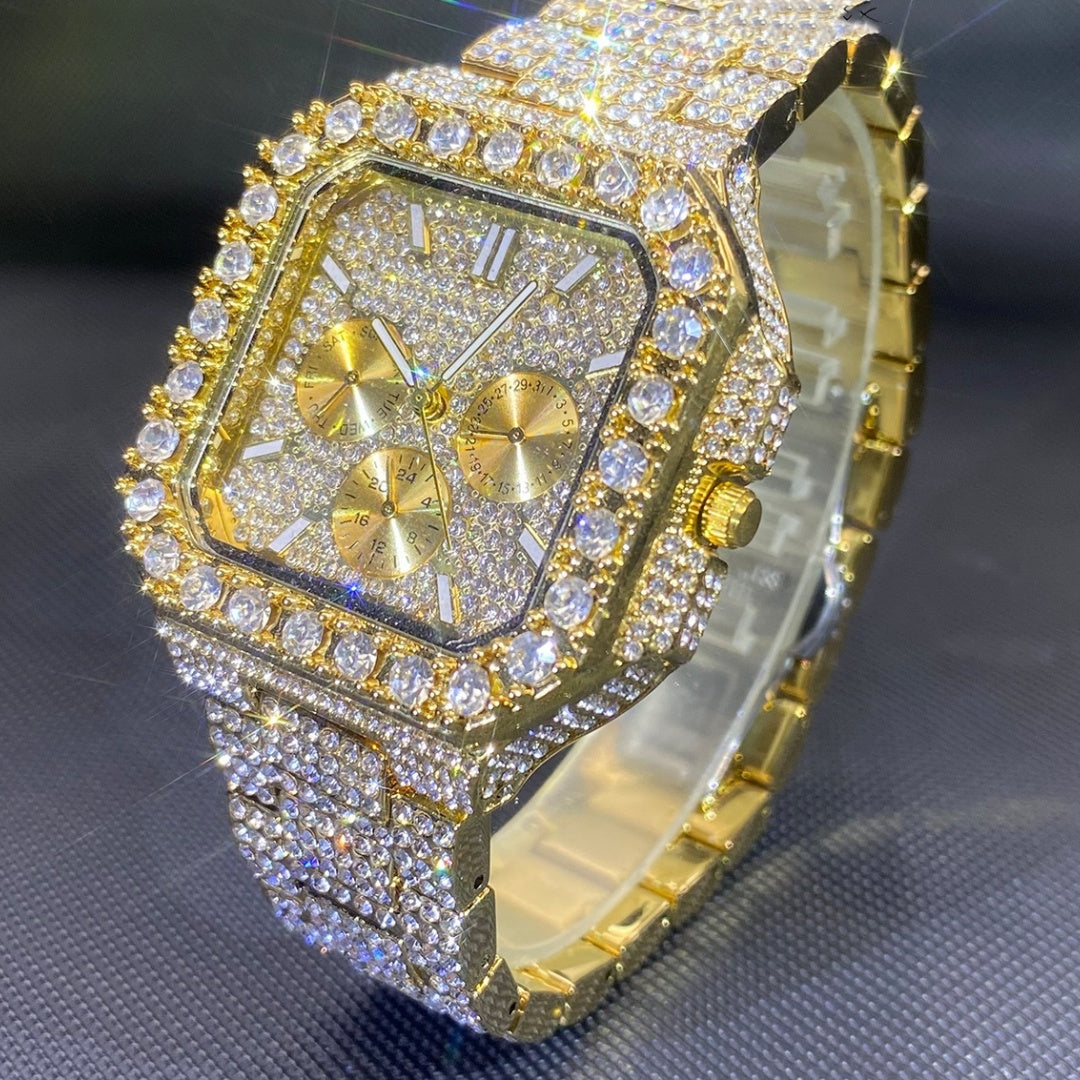 European And American Hip-hop Men's Watch Square-shaped Fully Diamond-encrusted Multi-functional - Top Sales💳💵