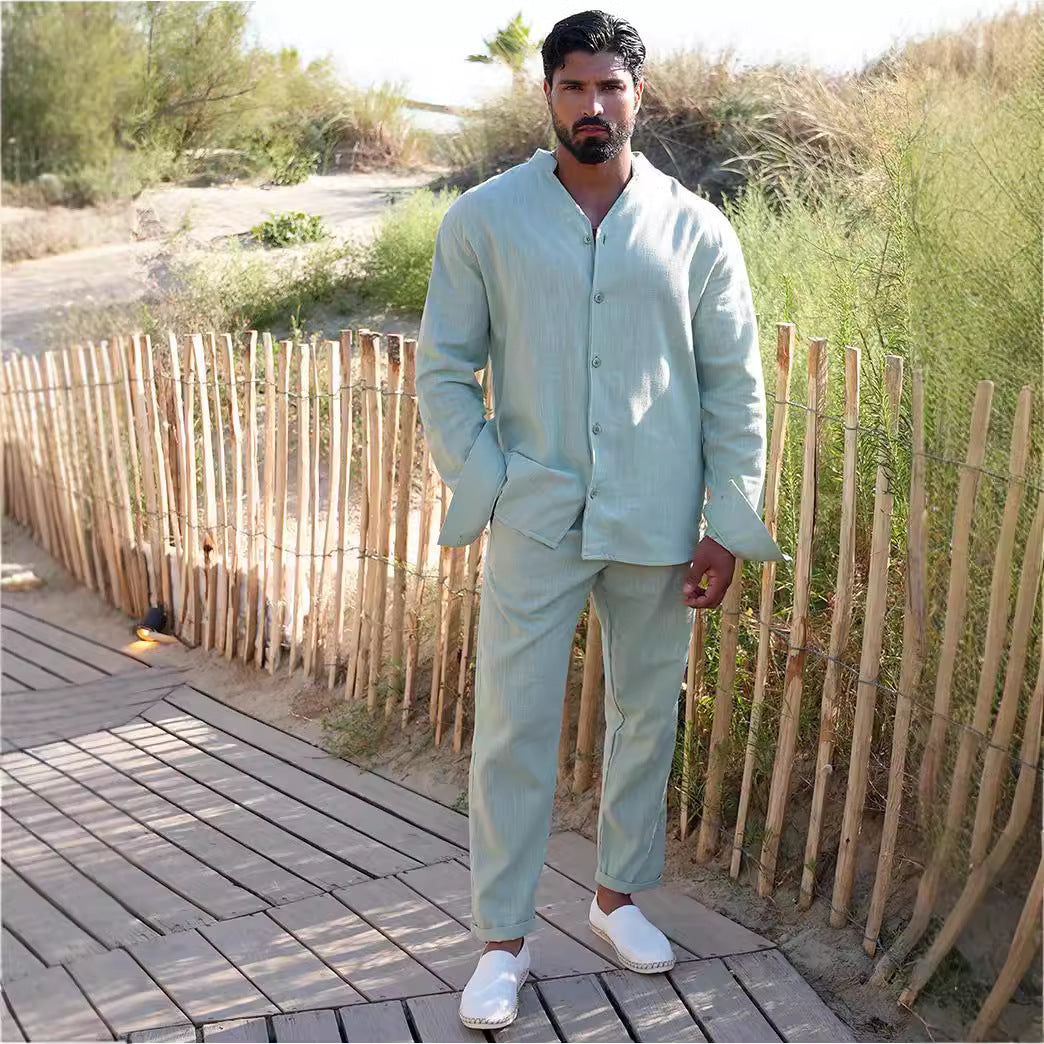 European And American Sports Suit Men's Long Linen Sleeves Fashion Work Clothes Trousers - Top Sales💳💵