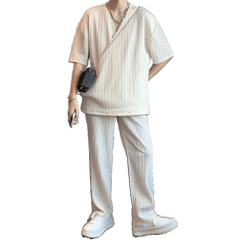 Men's Design Collar Short Sleeve Shirt Trousers Two-piece Suit British Yupi Handsome - Top Sales💳💵