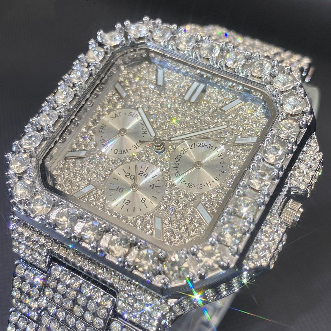 European And American Hip-hop Men's Watch Square-shaped Fully Diamond-encrusted Multi-functional - Top Sales💳💵