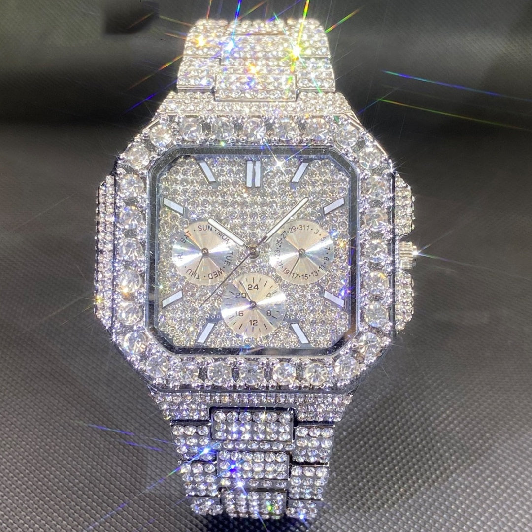 European And American Hip-hop Men's Watch Square-shaped Fully Diamond-encrusted Multi-functional - Top Sales💳💵