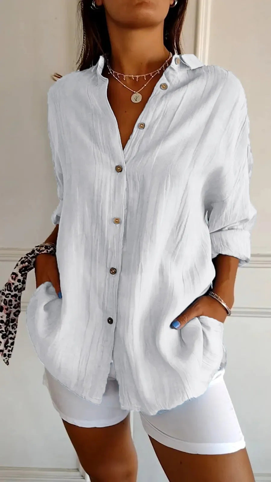 Lapel Long Sleeve Shirt Women's Single-breasted Pleated Shirt Tops Clothing - Top Sales💳💵